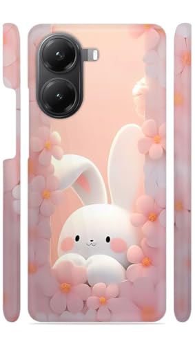 Image of White Bunny Flowers Designer Printed Hard Back Cover for Poco X7 Pro 5G Attractive and Uniquely Crafted Smartphone Case