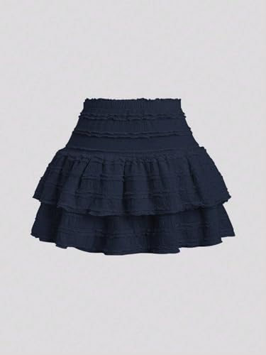 Solid Color Ruffle Double Hem Skirt Casual 2025 Fashion Skirts for Womenv2