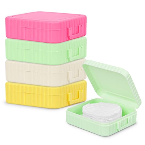 Klyuqoz 4 Pcs Plastic Square Cotton Pad Holder - Multicolor, Solid - Cosmetic Case - Travel & Portable - Suitable for Makeup Remover Cotton Pads & Balls