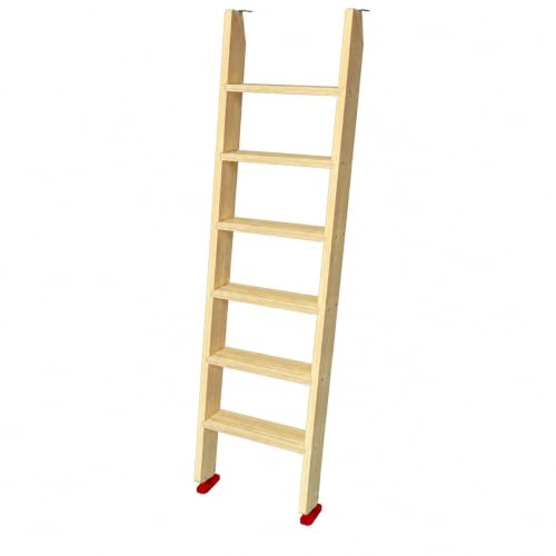 Image of 50 inch 55 inch 60 inch Black Wood Bunk Bed Ladder, Lofted /Dorm /RV Bed Bunkbed Ladders with 4in Extra Wide Steps and Non-Slip Pads, Replacement Wooden Ladder for Motorhome /Camping (Wood Color, 72in /183cm)