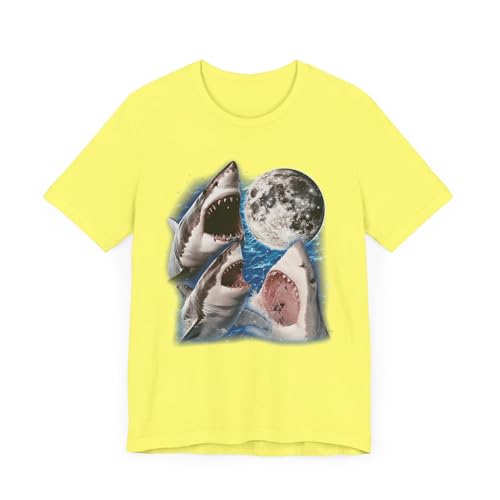 T-shirt trois requins et lune imprimé graphique original faune marine