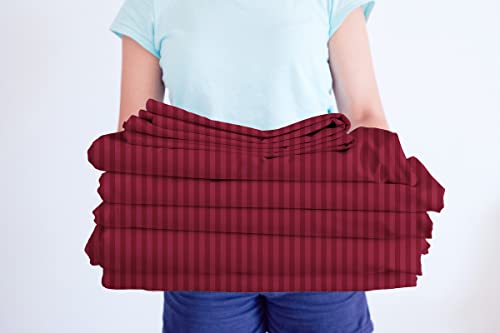 Image of BSB HOME Premium Cotton Solid /Stripe King Bedsheet with 2 King Size Pillow Covers | Double Bed with 210 TC Pure Cotton | Size - King Size 90x100 inches - Maroon