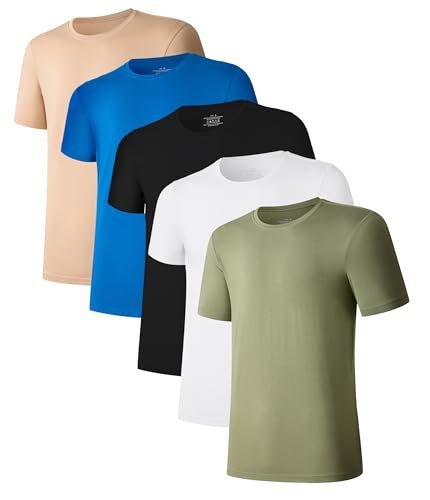 CF Men's Undershirts Bamboo Rayon Moisture-Wicking Crewneck Tees Cool & Dry Undershirts Slim Fit T-Shirts for Men 3 or 5 Pack