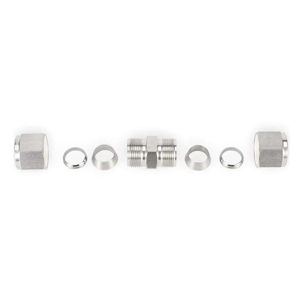 Conector De Tubería De Acero Inoxidable 316 Con Cabeza Hexagonal, Unión Recta De Doble Virola Con Tuerca Plateada for Agua Y Aire Medio(16 mm LOK)