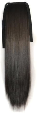 New Arrival 22" Clip in Long Straight Ribbon Ponytail Colorful Fashionable Synthetic Fiber Hair Extensions Hairpiece Periwig (11.Brownish Black)