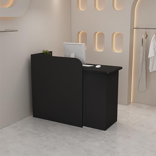 Front Desk Reception Counter Modern Reception Counter Desk with Lockable Drawers Company Counter Front Desk with Counter for Supermarket Hotel Clothing Store Milk Tea Shop.(Black,90x50x100cm)
