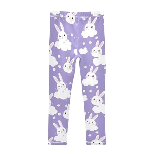 Cartoon Rabbit Cloud Flower Purple Girls Leggings Ultra Soft Compression Yoga Gym Pants for Kids 4-10T2