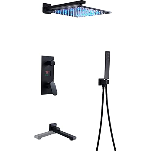 Ensemble de douche encastrable noir à affichage LED pour salle de bain design