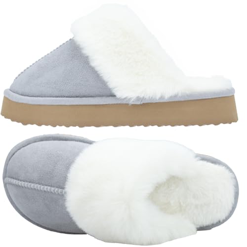 Platform Slippers for Women Memory Foam,Fluffy Comfy Soft Warm Slippers for Women,Slip On Plush Bedroom Shoes Women Indoor and Outdoor with Thick Sole Chestnut,black,gren,gray3