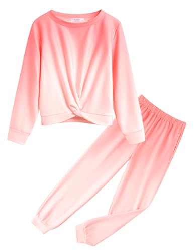 Image of Arshiner Girls 2 Piece Outfits Fashion Twist Front Tracksuit Long Sleeve Pullover Sweatshirt Sweatpants Jogger set Sweatsuit