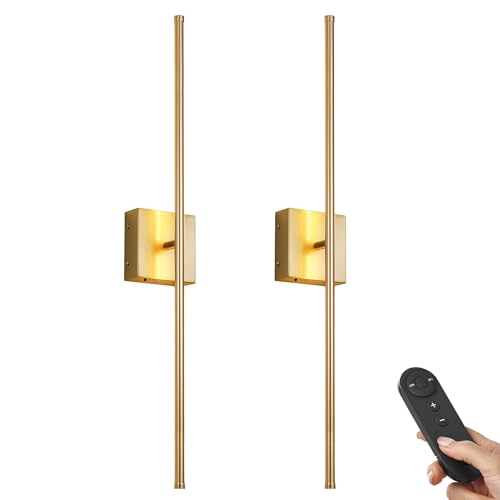 Image of KARTOOSH 40.1 Inch Wall Sconces Battery Operated for Living Room Gold | Rechargeable Wireless Wall Lamp Set of 2, 3000K Warm White Dimmable Wall Light Remote Control Indoor Lighting for Bedroom
