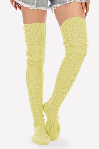 Image of Leoparts Women's Cable Knitted Thigh High Boot Socks Extra Long Winter Stockings Over Knee Leg Warmers