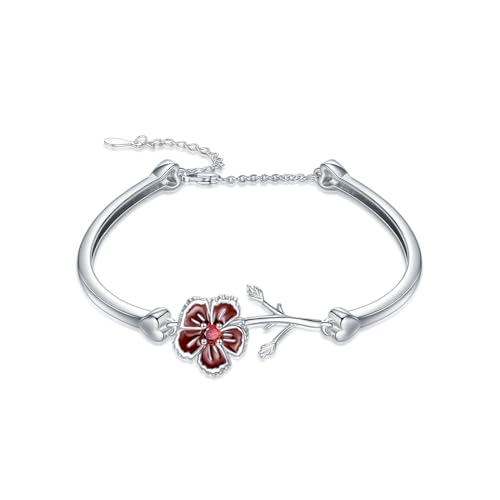 Image of Sunflower /Lily of Valley /Carnation /Camellia /Daisy /Peach Blossom /Rose /Tulip Bracelet 925 Sterling Silver Birth Flower Bracelet for Women Jewelry Gifts