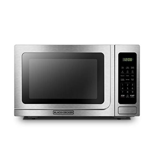 BLACK+DECKER EM036AB14 Digital Microwave Oven with Turntable Push-Button Door, Child Safety Lock, Stainless Steel, 1.4 Cu.ft