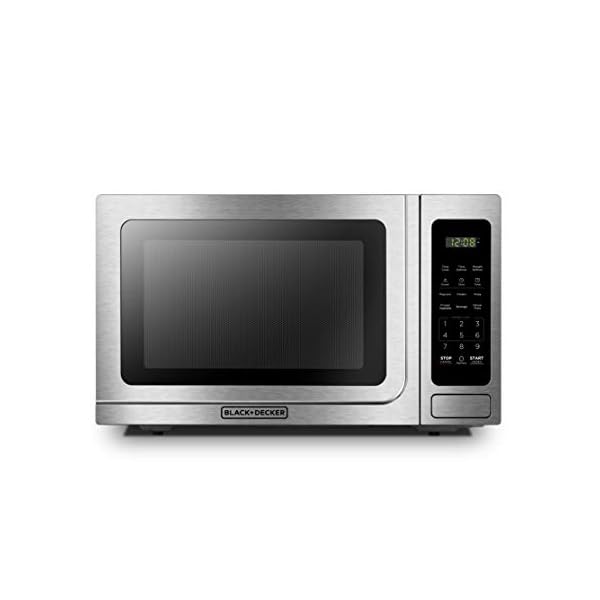 BLACK+DECKER EM036AB14 Digital Microwave Oven with Turntable Push-Button Door, Child Safety Lock, Stainless Steel, 1.4 Cu.ft