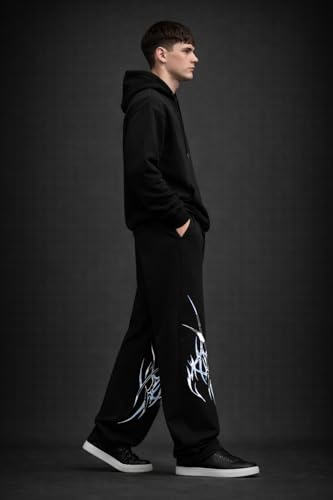 Image of Men's Printed Baggy Pants, Relaxed Fit Cotton Lower, Mid Rise Elastic Waist Joggers with Graphic Design, Casual Wear for Gym, Lounge & Street Style