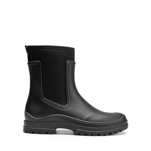 DREAM PAIRS Wasserdicht Regenstiefel Damen Bequem Gummistiefel Halbhoch Chelsea Boots mit rutschfest Sohle,Size 39,Schwarz,SDRB2406W-E