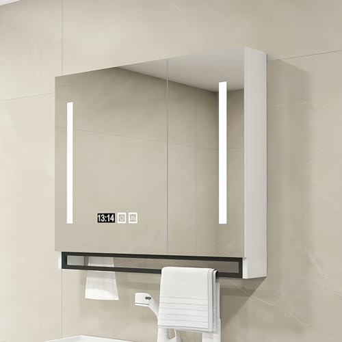 vvicoo 洗面所 鏡 多機能壁掛けミラーキャビネット 浴室お風呂 鏡スマート調光機能付き LED照明ミラーキャビネット洗面所 浴室 ミラー 曇り止め浴室鏡 収納付き 多層収納 防水 ファッション 省スペース 簡単収納 (60*75*12cm,ホワイト