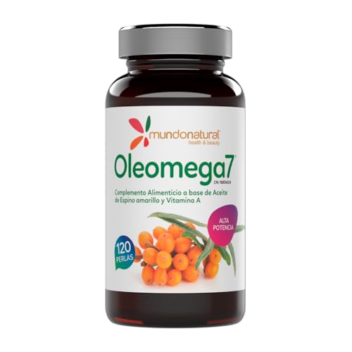 Mundo Natural - OLEOMEGA7 | Espino Amarillo 33% Omega 7 | Aceite de Espino Amarillo + Vitamina A | Omega 7 Espino Amarillo para Mantenimiento de Mucosas y Piel | Espino Amarillo Omega 7 | 120 Perlas