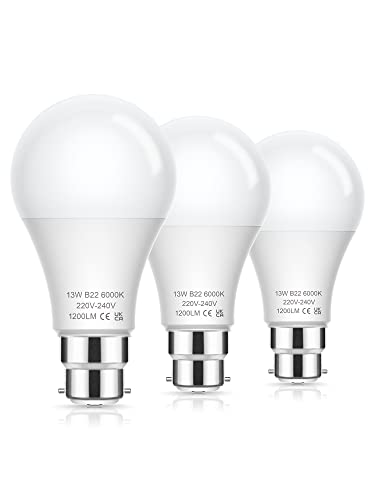 Flaspar Bayonet Light Bulbs, 100W Equivalent B22 LED Bulbs Bayonet, 6000K Cool White