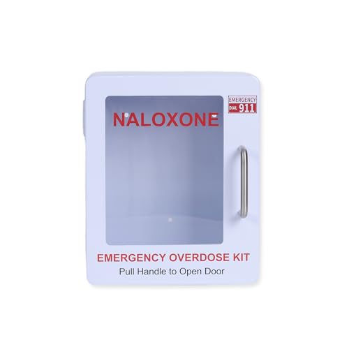 Image of Naloxone Overdose Emergency Kit Cabinet - Emergency Sign Included - No Alarm or Lock | Designed for Wall Mount & Public Access (No Alarm, White)