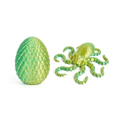 Jouets Imprimante 3D Animaux Articulés Pieuvre avec Œuf pour Décoration Bureau Maison Cadeaux Fantaisie Surprise Aménagement Aquarium-Laser Yellow Green