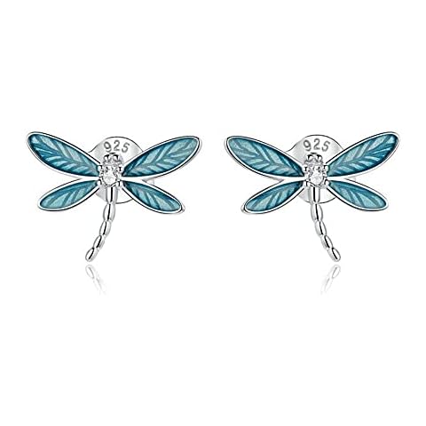 925 Sterling Silver Blue Enamel Dragonfly Studs Earrings Cover