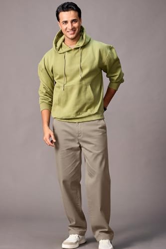 Image of Urbano Fashion Men's Loose Baggy Fit Solid Chino Trousers Non-Stretchable
