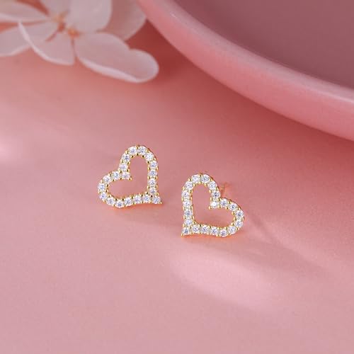 SLUYNZ Solid 925 Sterling Silver CZ Heart Earrings Stud for Women Teens Small Heart Stud Earrings Love4