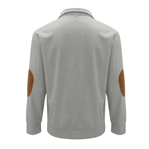 Mens Sweatshirt Corduroy Tactical Henley Shirts Long Sleeve Elbow Patch Draped Pullover Casual Stand Collar Slim Shirt3