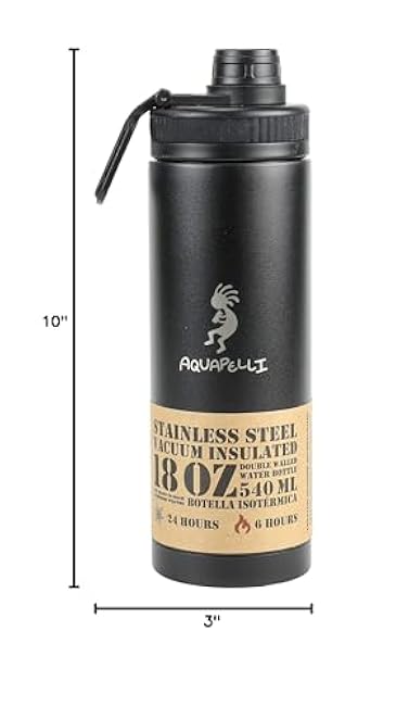 Aquapelli Vacuum Insulated Water Bottle, 18 ounces, Midnight Black