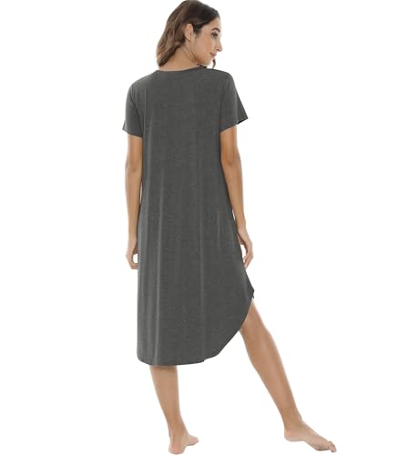 Image of NACHILA Nightgowns for Women-Viscose Made from Bamboo, V Neck Sleepshirts Short Sleeve Sleepwear Cool Nightshirt