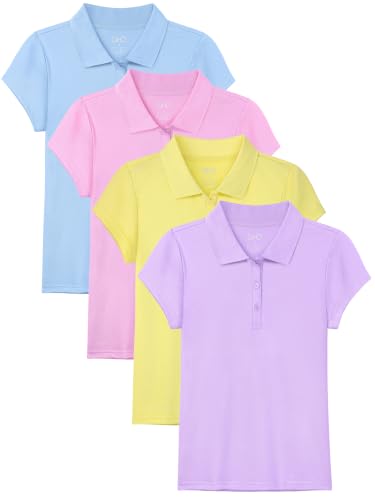 Image of OHD 4 Pack Girls Polo Shirt Girls Uniform Polo for School Cotton Shirts School Uniform Tops Size 3T-14