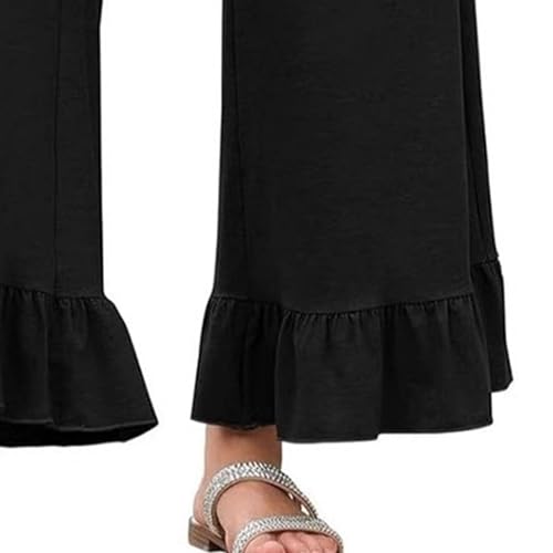 Womens Casual Lightweight Drawstring Elastic Waist Pants Womens Wide Leg Pant High Waisted Ruffle Hem Palazzo Pant3