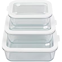 Sio GLASS storage containers with GLASS lids, NO PLASTIC, Set of 3, Airtight Small Medium Large for Food Meal Prep, Silcone Bowl Container White