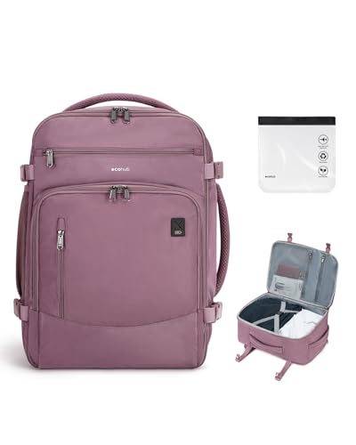 ECOHUB Zaino Bagaglio a Mano Easyjet 45x36x20 Zaino Valigia Viaggio Aereo Sotto il Sedile 13 Tache Zaino da Cabina Porta USB Grande Impermeabile Ecologica in PET Riciclato da 30 Litri(Rosa)