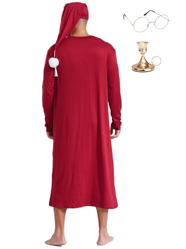 Moily Men's Christmas Nigtshirt Outfits Long Sleeve Nightshirt Pajama Set with Hats Glasses Candle Holder2