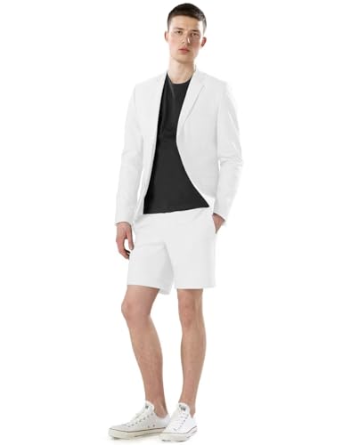 Wangyue Mens Casual Linen Suits Slim Fit Suit 2 Piece Blazer & Short Pants Set Summer Beach Wedding Linen Suit3