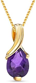 Miore necklace for women in 9 kt 375 white- yellow gold with pear shape topaz, ruby, aquamarine, emerald, sapphire, amethyst gem pendant- chain 45 cm- handmade- real gold- gift box included