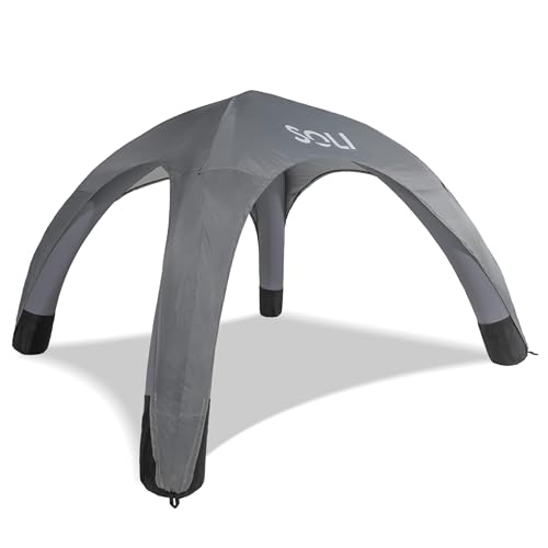 SOLI: Air Canopy 12' - Cool Grey - Outdoor & Beach Self-Inflating Sun Tent, Shade Wall, UPF 50+, Pump-Stakes-Ropes, Lightweight & Portable, Backpack
