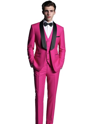 UNINUKOO Men Suits Slim Fit 3 Piece Tuxedo Set Shawl Lapel Wedding Casual Formal Tuxedo with Bow Tie2