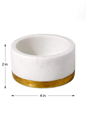 Serene Spaces Living White Marble Bowl With Brass Ring, Decorative Multi-Purpose Bowl- Use As Centerpiece Bowl, Fruit Bowl, Candle-Holder, Small Size Measures 2" Tall And 4" Diameter #TOP1