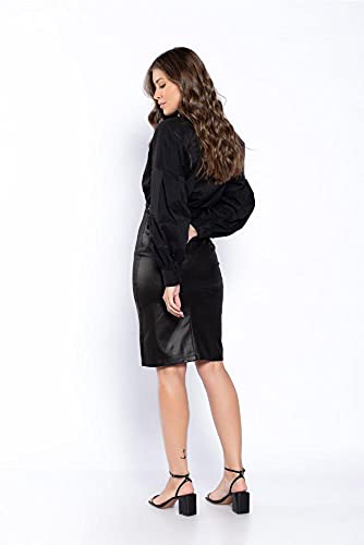 Saia suede detalhe xadrez: Preto: 40