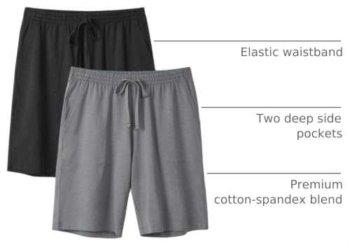 Image of DAVID ARCHY Mens Pajama Shorts Cotton Sleep Shorts Pajama Pants 2 Pack | Soft Night Shorts, Comfy Pj Shorts, Sleeping Shorts with Pockets, Pajama Bottoms Breathable & Lightweight Lounge Shorts