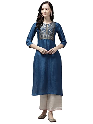 Image of INDO ERA Women's Yoke Design Polyester Calf Length Straight Kurta(RRRRR2762)