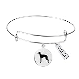Infinity Collection Personalized Greyhound Charm Bangle Bracelet with Engraved Tag Charm, Greyhound Jewelry Gifts for Women