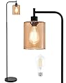 Oneach 66.5" Black Floor Lamps for Living Room with Glass Lampshade Tall Floor Lamp with LED Bulb Industrial Standing Lamp for Bedroom