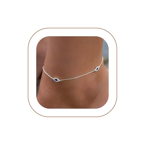 Image of Rotnso Anklets for Women 14K Gold Silver Plated Ankle Bracelets Trendy Waterproof Boho Anklets Set Adjustable Dainty Cute Diamond Beaded Heart Non Tarnish Summer Beach Jewelry Gift