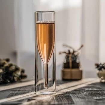 Image of Double Walled Glass Wine Glass 160 ml - Double Wall Glass for Champagne Flutes & Wine Party & Cocktails, Martini & Mocktails Glasses - Party Glass Set of 2 (d. Glass .$, 2)