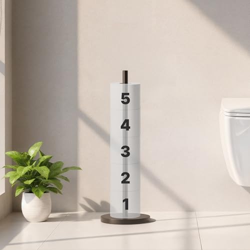 Minismus Toilettenpapierhalter, beschwerte Basis, 5 Ersatzrollen, Schwarz – Ansicht 3
